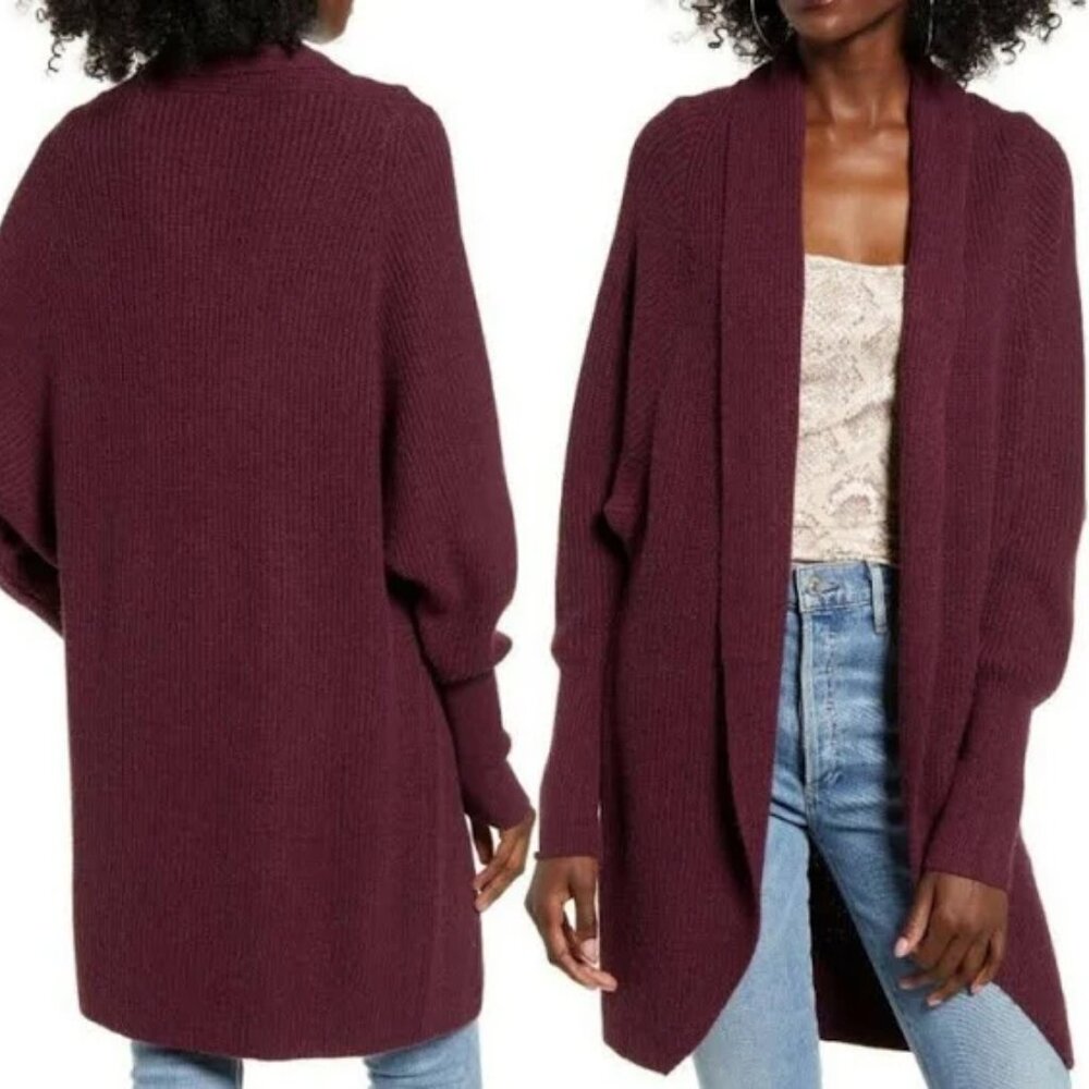 Leith Long Cardigan Burgundy Maroon Longline Dolman Sleeve Small Cotton Blend